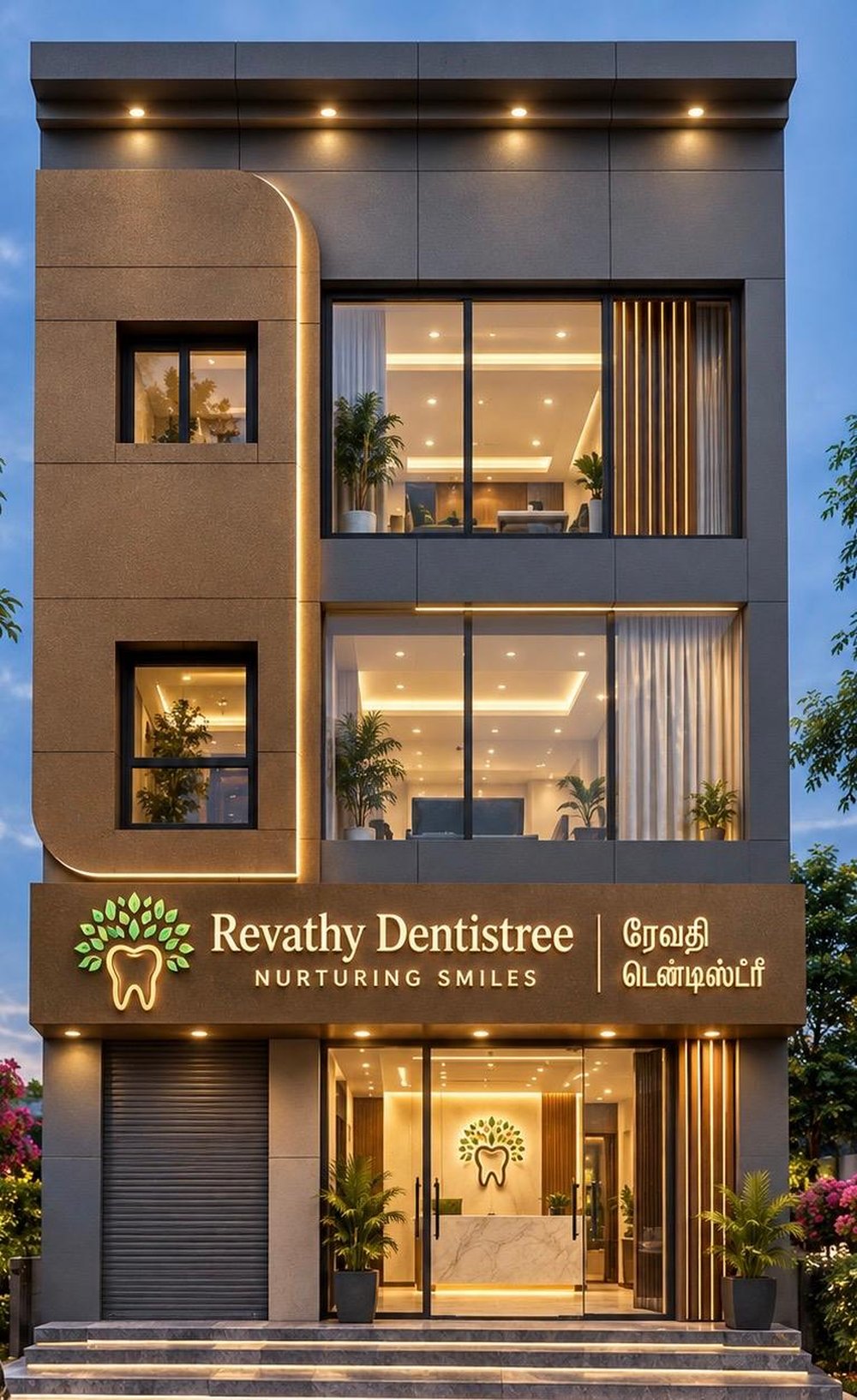 Revathy Dentistree clinic exterior and reception in Villupuram
